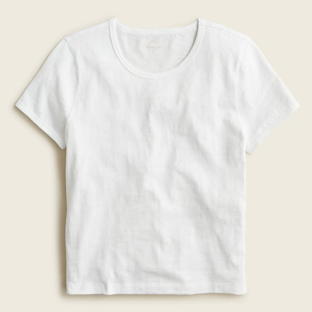 💖 NEW J.Crew White Cropped Organic Slub Cotton T-Shirt Classic 💖 - Picture 2 of 4